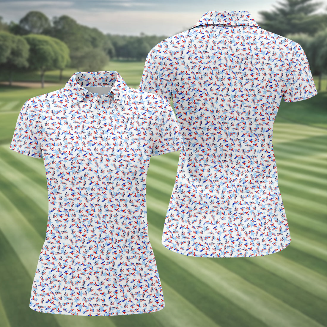 Funny Stick Figure Naughty Couple Red White Blue Ladies Golf Tops, 250th Anniversary Golf Shirt For Women