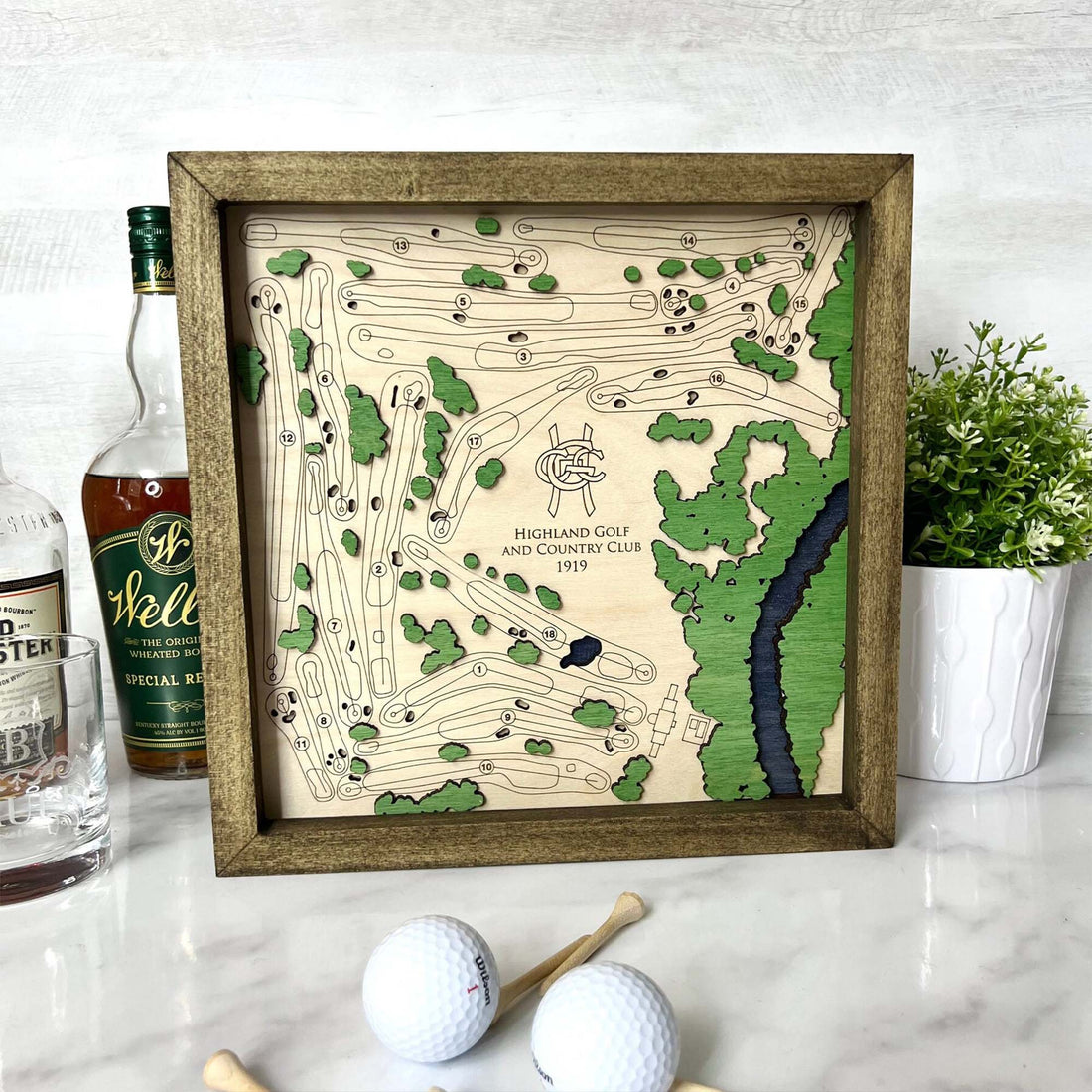 Custom Golf Course Map, 2 Layered Wooden Sign, Gift For Golfer