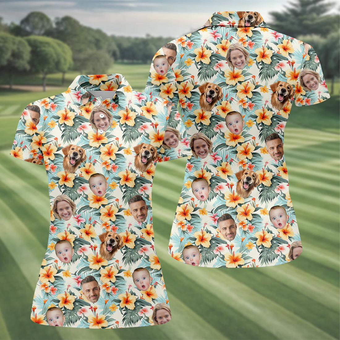 Yellow Hibiscus Flower Hawaiian Golf Shirt, Custom Face Shirt, Womens Sleeveless Polo, Ladies Golf Shirts