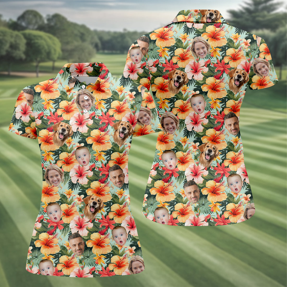 Yellow Hibiscus Flower Hawaiian Golf Shirt, Custom Face Shirt, Women Golf Top, Ladies Golf Polos