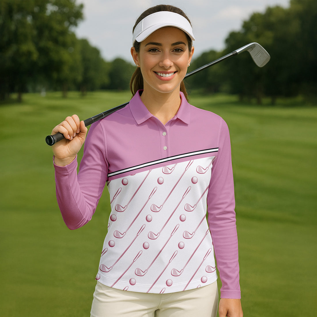 Pink Womens Golf Polo Shirt, Golfing Apparel, Womens Golf Gifts
