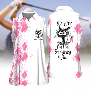 Custom Im Fine Everything Is Fine Breast Cancer Polo Shirt, Womens Golf Tops, Ladies Golf Tops