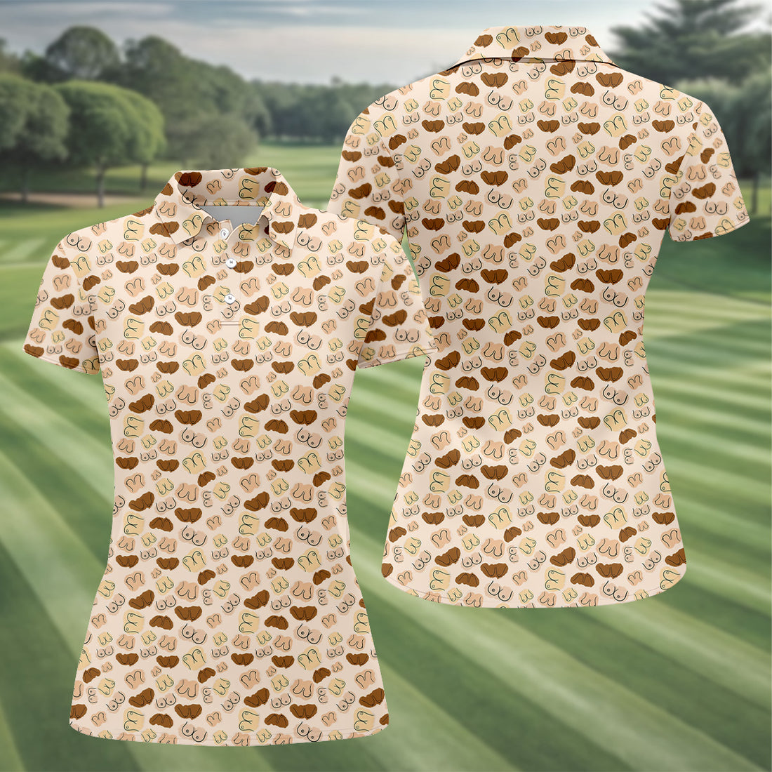 Beige Fun Womens Golf Shirts, Womens Golf Tops, Unique Gift For Golfer, Ladies Golf Polos