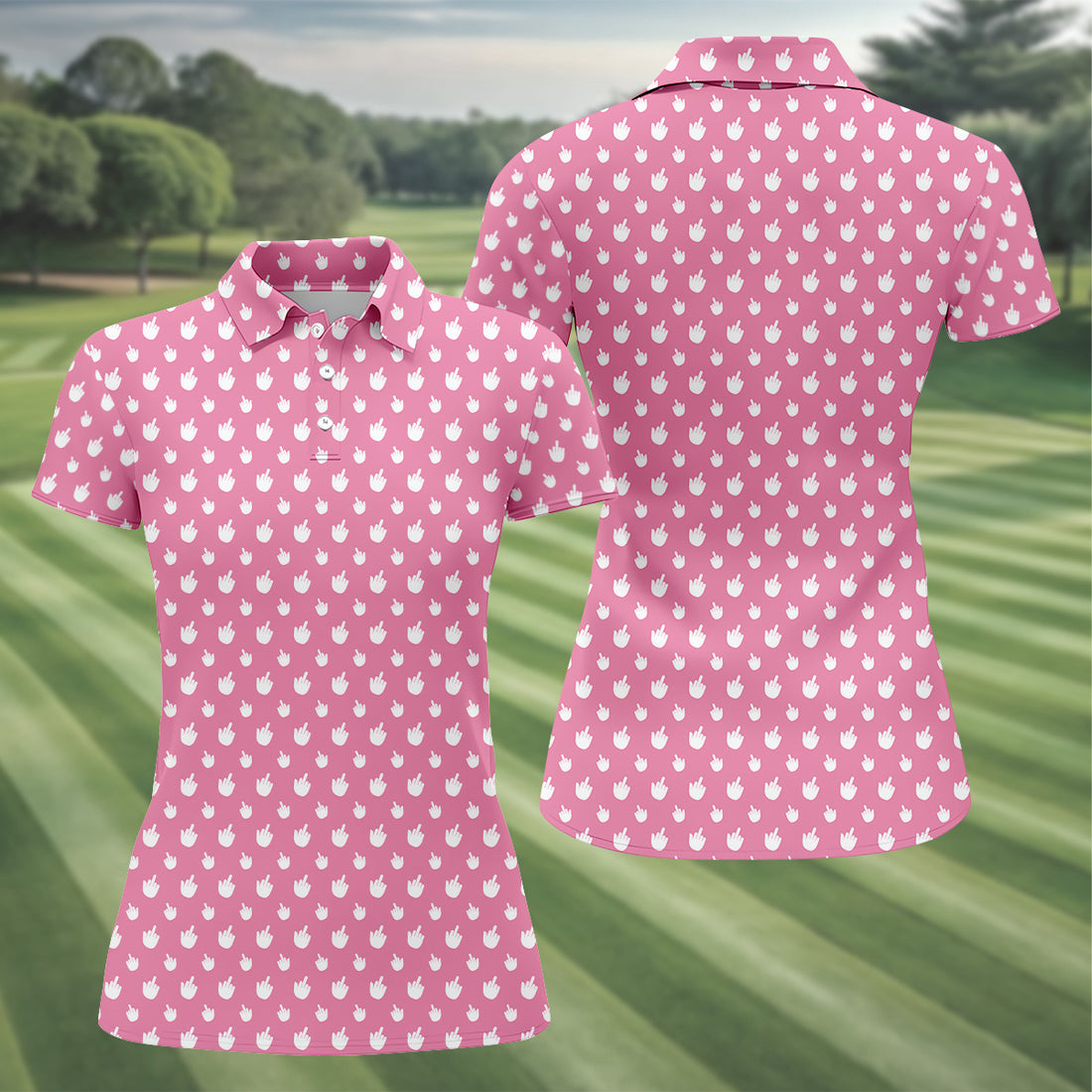Funny Middle Finger Pink Golf Shirt, Ladies Sleeveless Polo, Fun Women's Golf Shirts, Ladies Golf Shirts