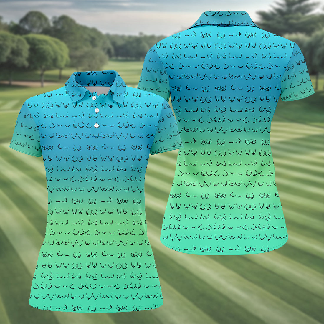 Blue Ombre Funny Golf Shirts Women, Ladies Golf Shirts, Womens Golf Tops, Ladies Golf Polos