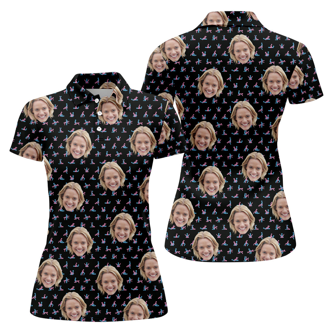 Funny Stick Figure Golf Polo Shirt, Funny Position Golf Shirt, Custom Face Golf Shirt, Fun Womens Golf Shirts