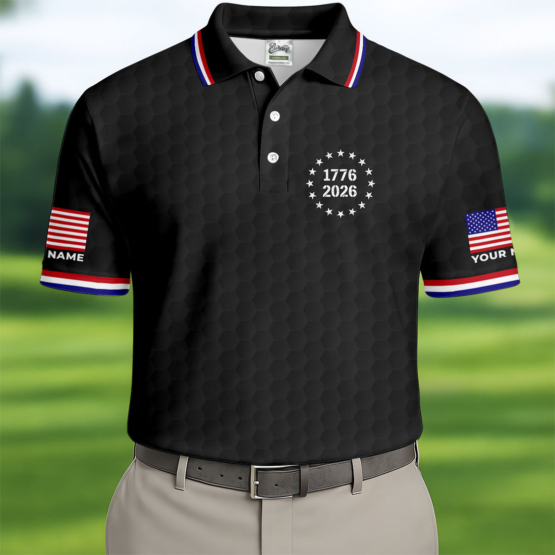 250 Years Quarter Millennnial Golf Ball Pattern Black Patriotic Golf Shirt, 4th Of July Golf Shirts For Men