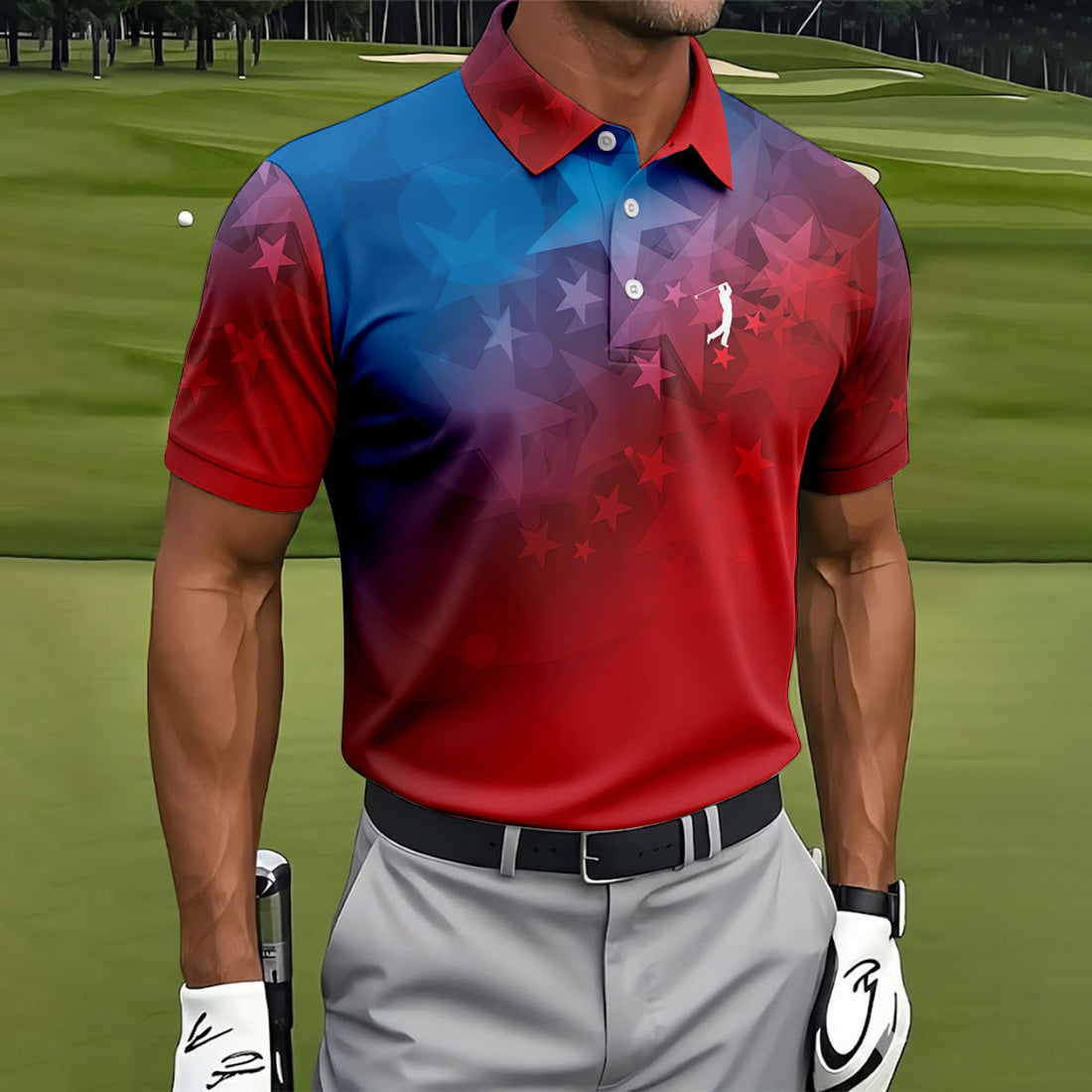 American Flag Pattern Golf Tournament Red And Blue Golf Shirts For Men, Polo Shirts For Men