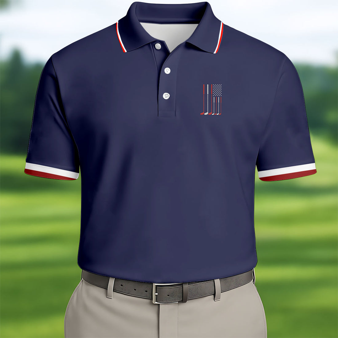 Golf Clubs America Flag Logo 250th Anniversary Navy Golf Shirt, Patriotic Golf Shirt, Golf Shirts For Men