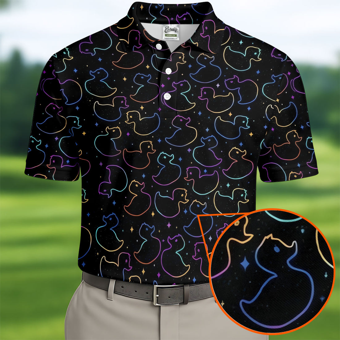 Neon Rubber Duck Pattern Golf Shirt, Men’s Golf Shirt, Golf Polo Shirts For Men