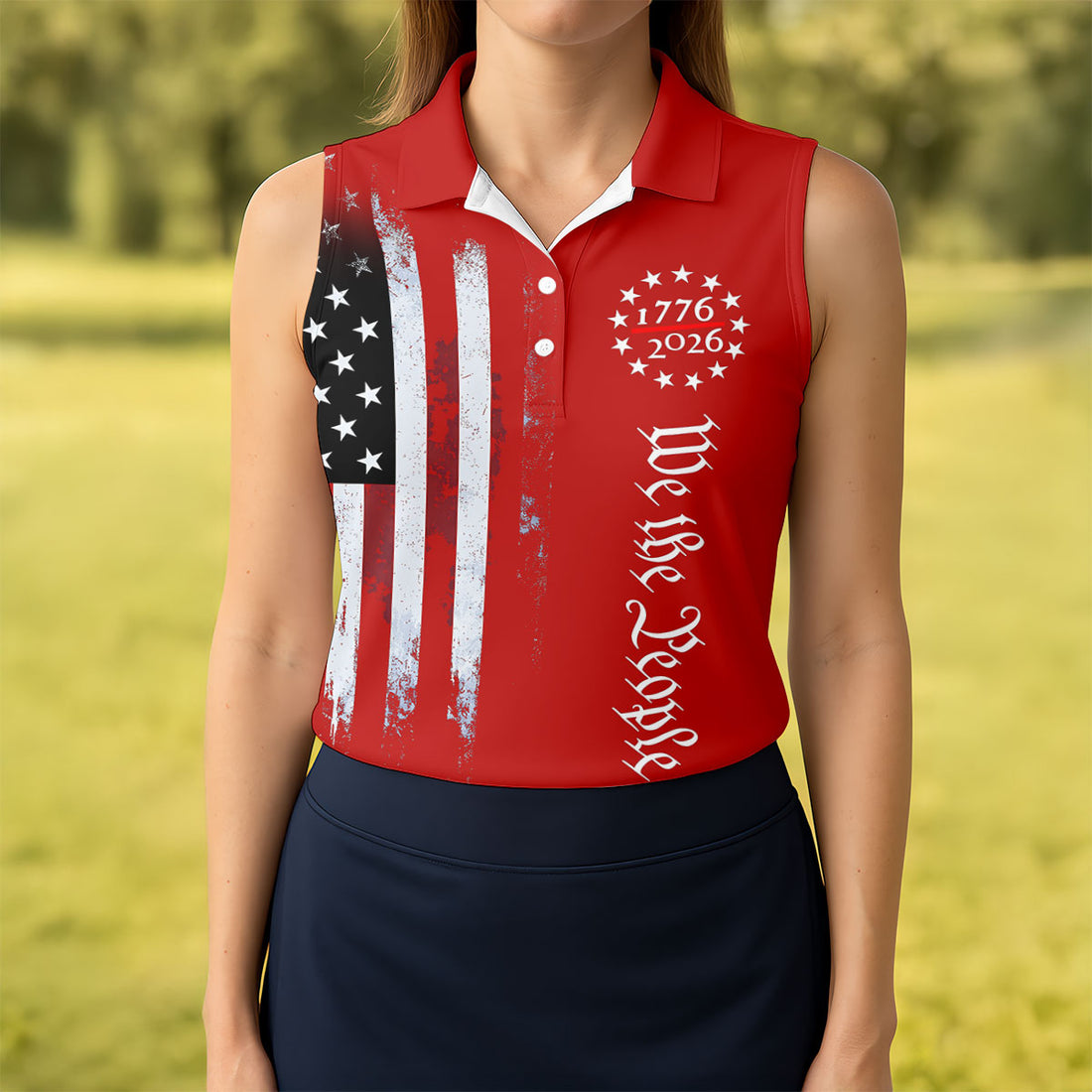 We The People 250 Years Red Vintage Golf Shirt, Patriotic 4th Of July Golf Shirt For Women