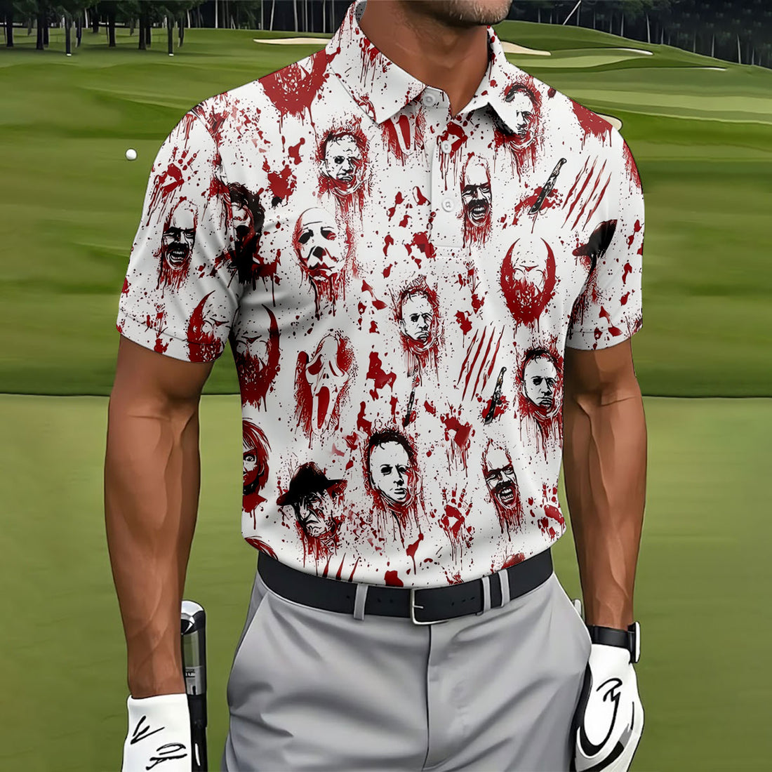 Bloody Horror Character Halloween Golf Shirt, Men's Golf Shirt, Golf Shirts For Men