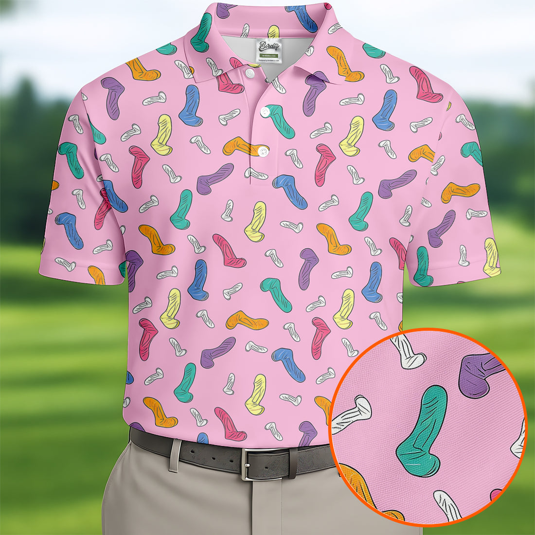 Funny Adult Novelty Pink Pattern Golf Shirt, Mens Polo Shirts, Golf Apparel For Men