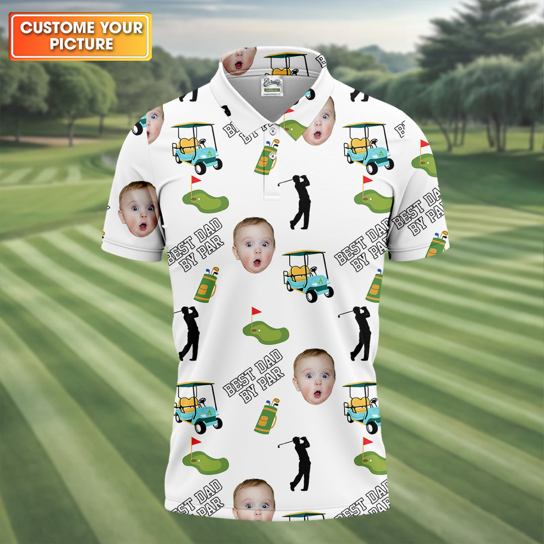 Best Papa By Par Custom Face Kids Photo Funny Polo Golf Shirt, Christmas Golf Gift