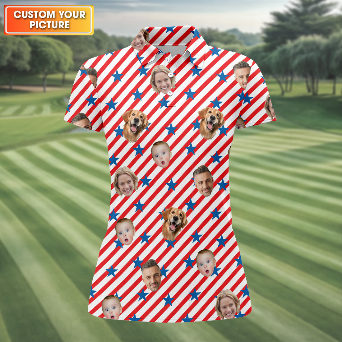 Custom Face Shirt, Personalized Dog Shirts, Long Sleeve Golf Shirts, Golf Tops For Women, Family Portrait Golf Shirt