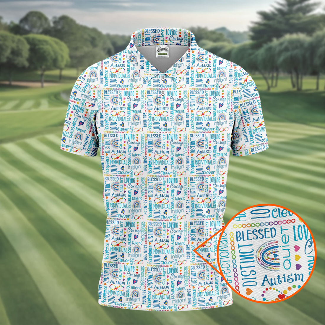 Autism Awareness Rainbow Heart Infinity Symbol Blue And White Men's Golf Shirt, Polo Shirts For Men