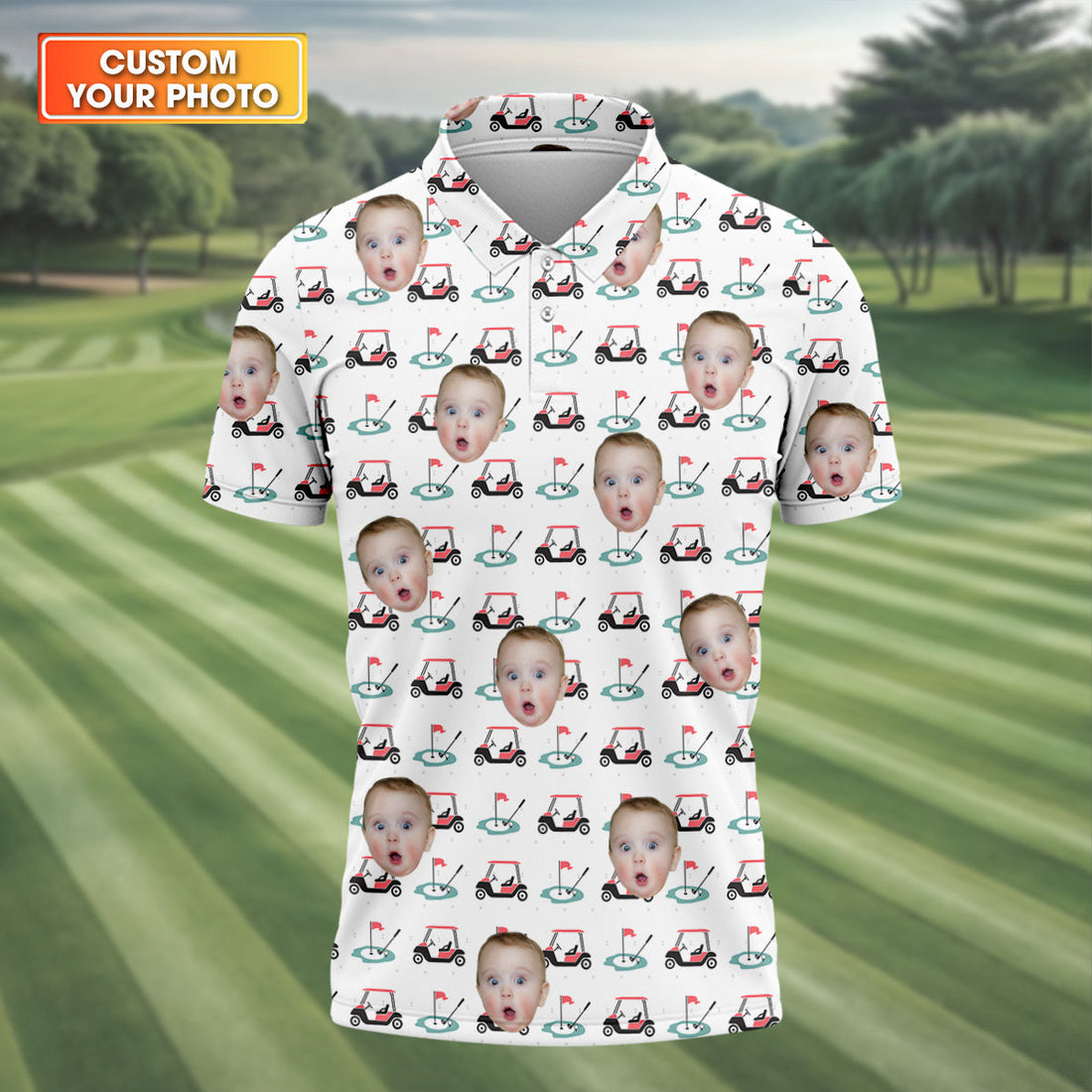 Custom Kids Photo Shirt, Funny Golf Polo Shirt, Golf Gifts For Dad, Christmas Golf Gift