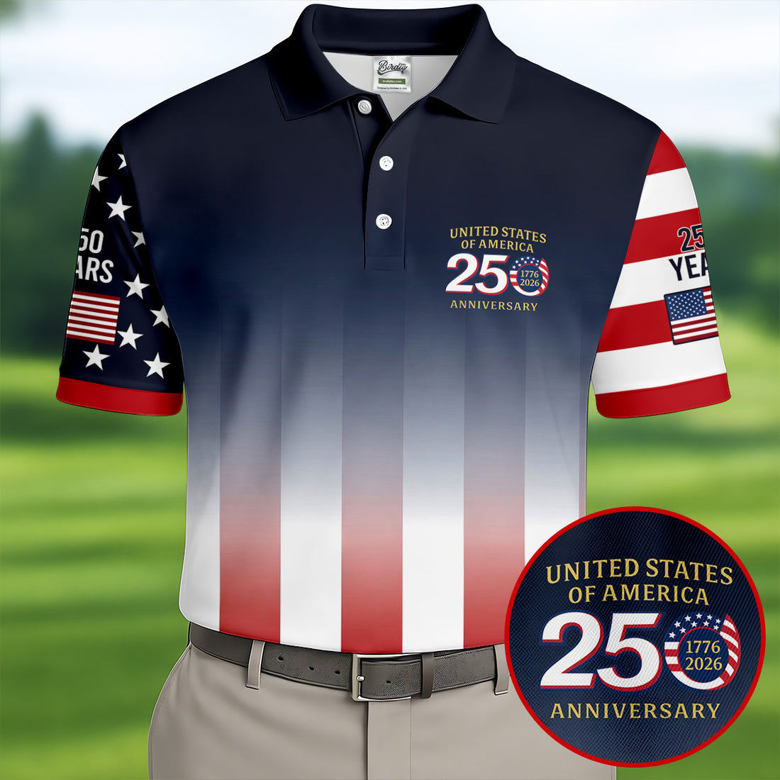 USA 250 Anniversary American Flag Golf Shirt, Patriotic 4th Of July Golf Shirts For Men