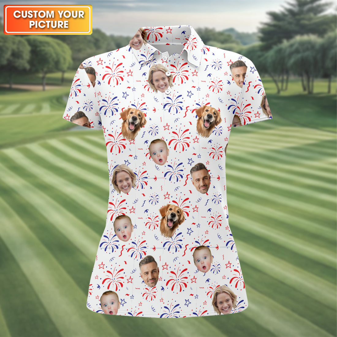 Golf Tops For Women, Patriotic Golf Polos, Custom Face Shirt, Long Sleeve Golf Shirts, Family Portrait Golf Shirt, Golf Shirt Gift For Women