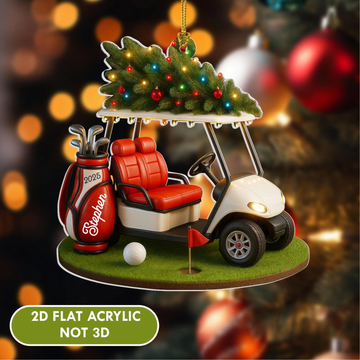 Red Golf Cart Acrylic Ornament, Golf Christmas Ornaments, Christmas Golf Gift, Golf Decor