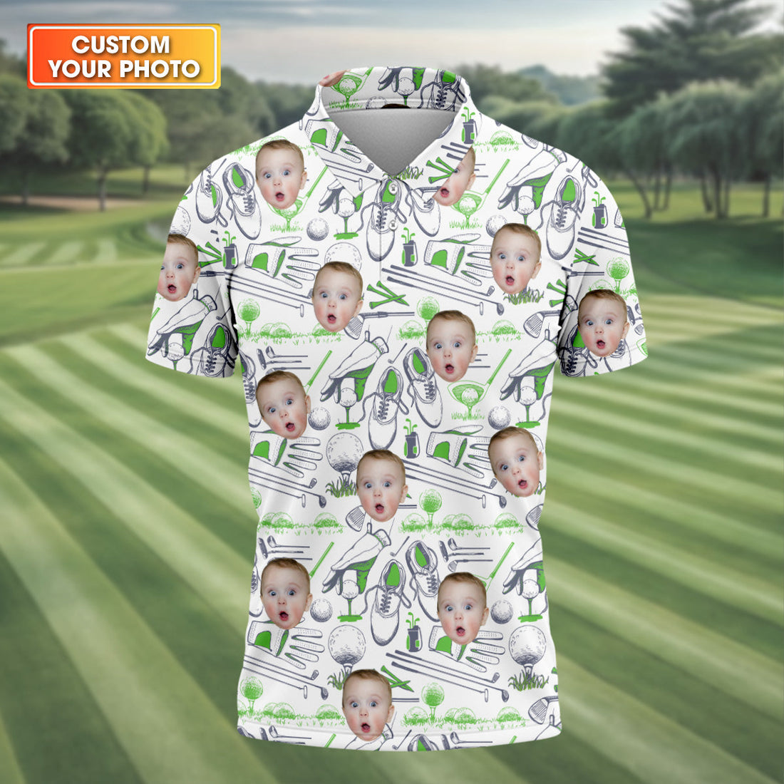 Custom Face Kids Photo Men's Golf Polo Shirt, Gifts For The Golfing Dad, Christmas Golf Gift