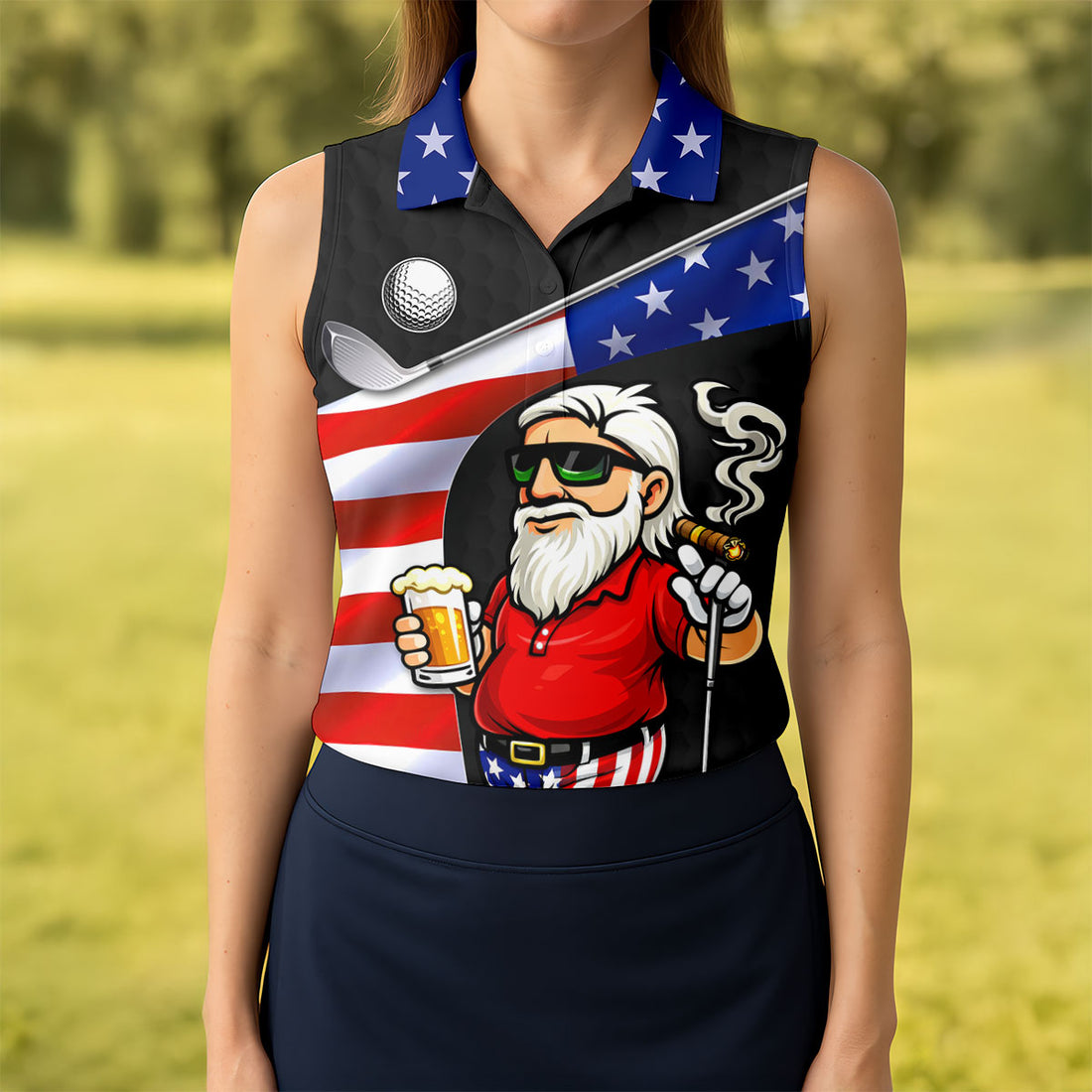 Swing Swear Drink Repeat Golf And Beer Patriotic Man 4th Of July Black Golf Shirt, 250 Years Women's Golf Tops