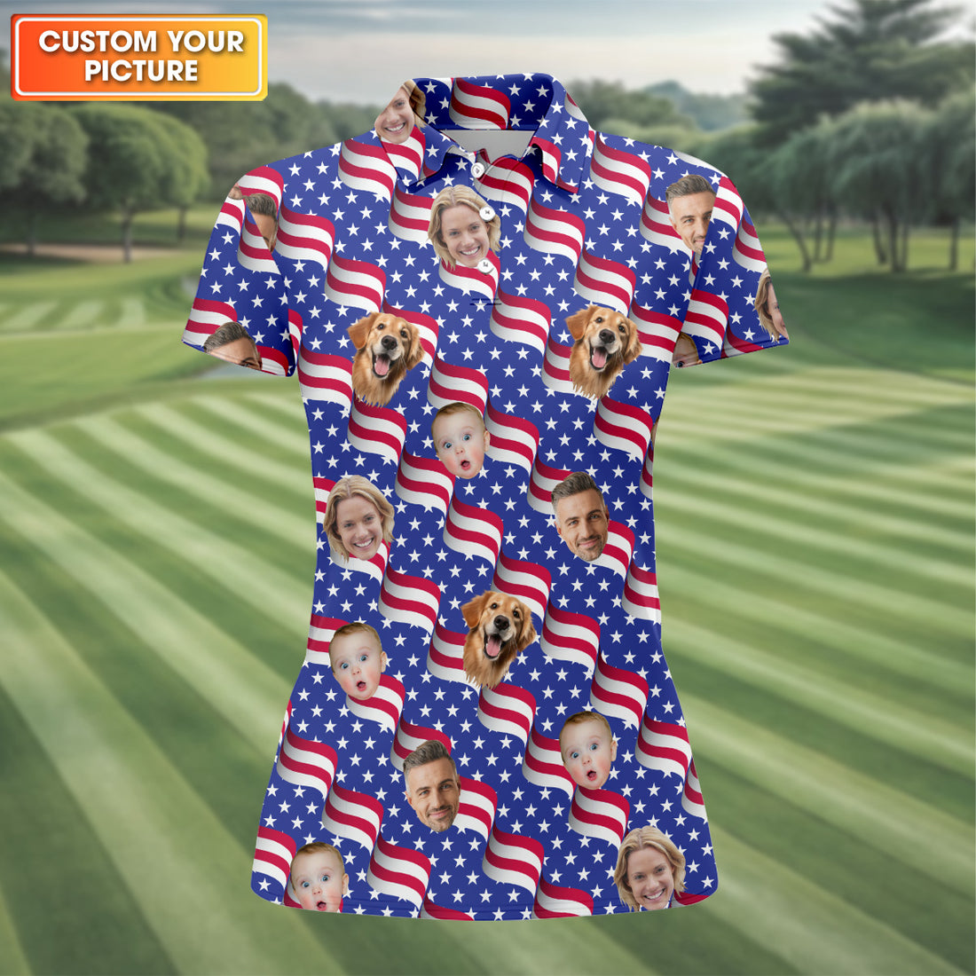 Women's Golf Polo Shirt, America Flag Golf Shirt For Ladies, Personalized Dog Shirts, Womens Golf Polo