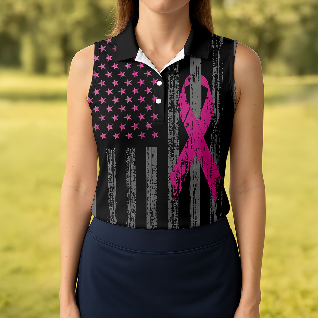 Custom Proud Pink Supporter Breast Cancer Polo Shirt, Golf Tops For Women, Ladies Golf Top