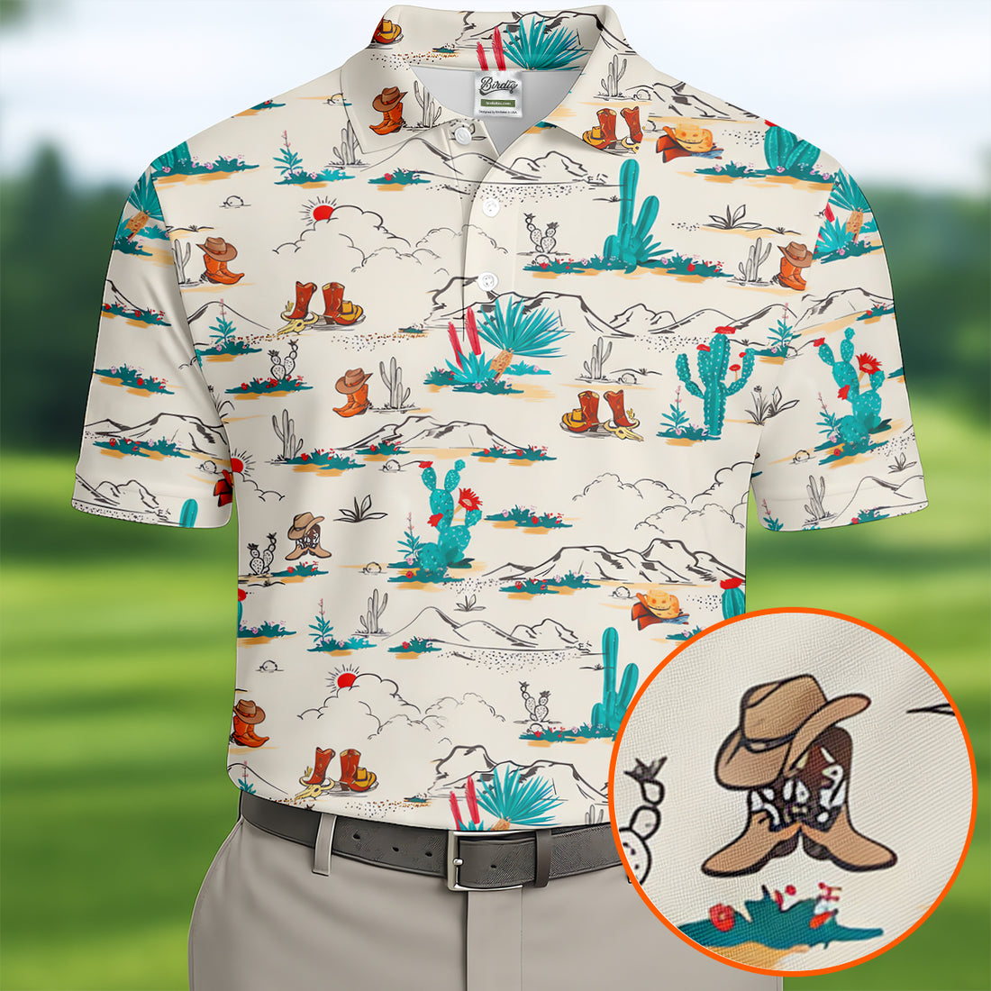 Western Desert Cowboy Boots Pattern Golf Shirt, Men's Golf Shirt, Printed Golf Shirts