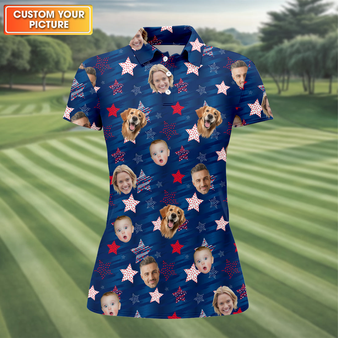 Custom Face Shirt, Family Portrait Golf Shirt, Patriotic Golf Polos,  Golf Polo For Ladies