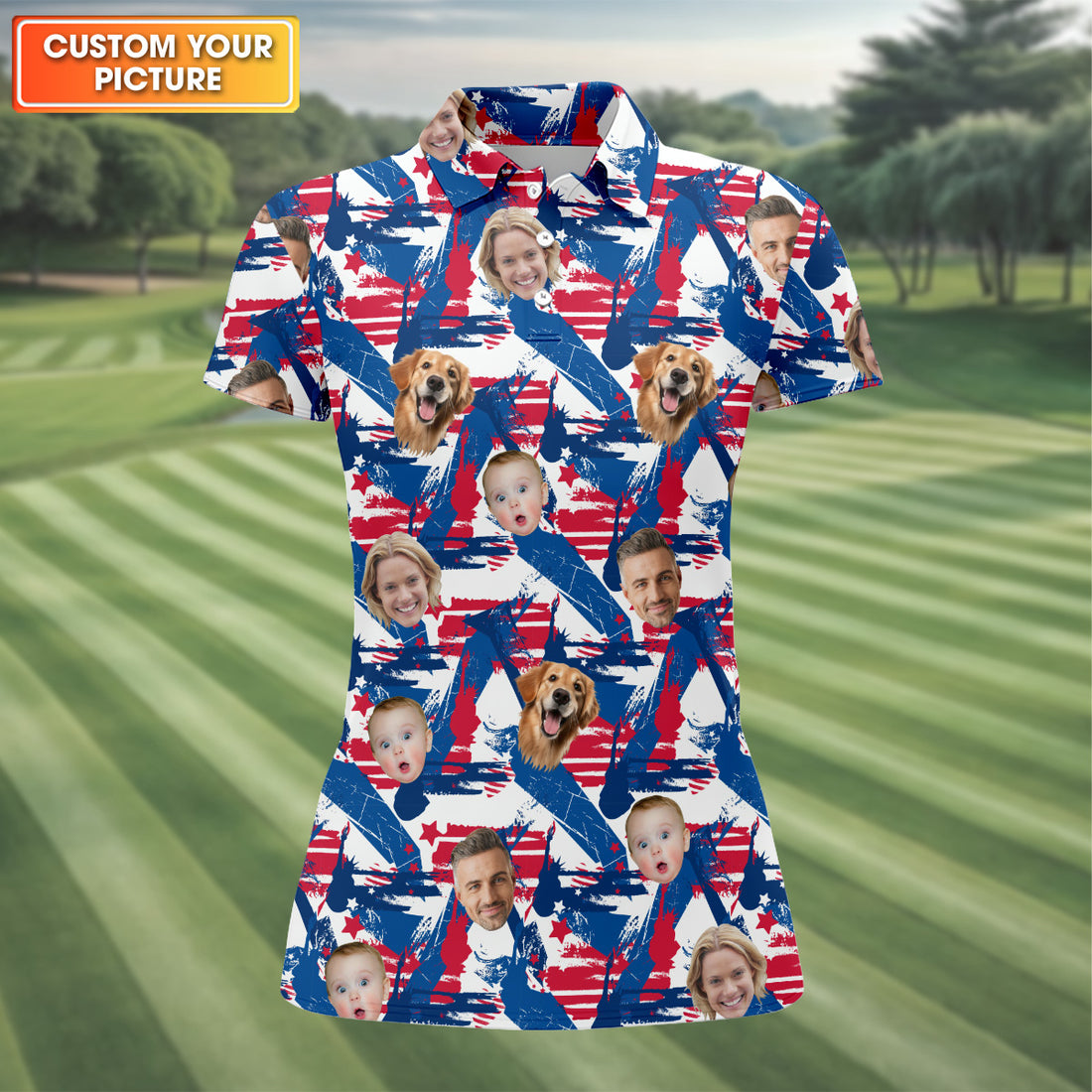 Golf Polo For Ladies, Custom Family Golf Shirt, Patriotic Golf Polos, Custom Face Shirt, Personalized Dog Shirts
