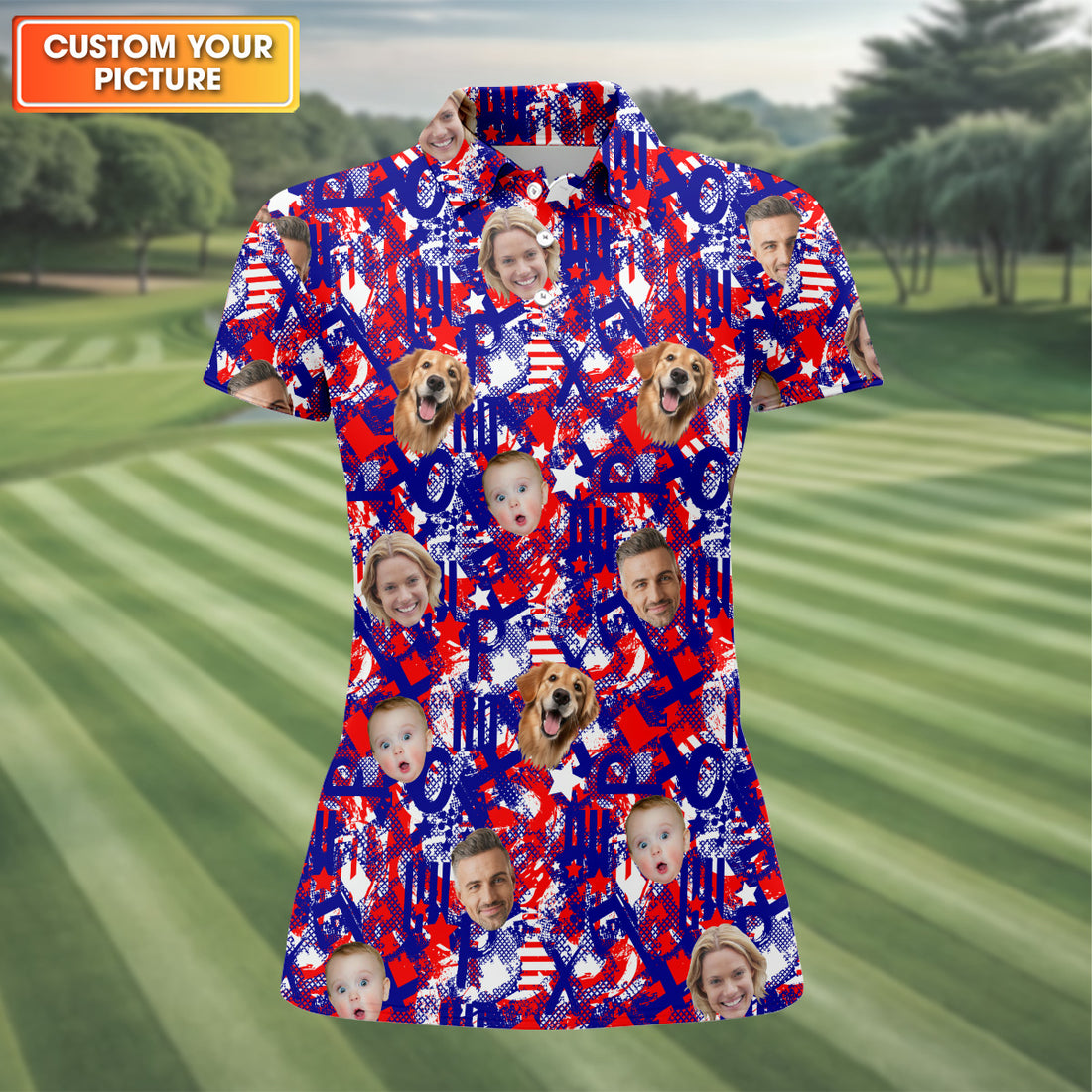 Custom Family Golf Shirt, America Flag Golf Shirt For Ladies, Women's Golf Polo Shirt, Patriotic Golf Shirt