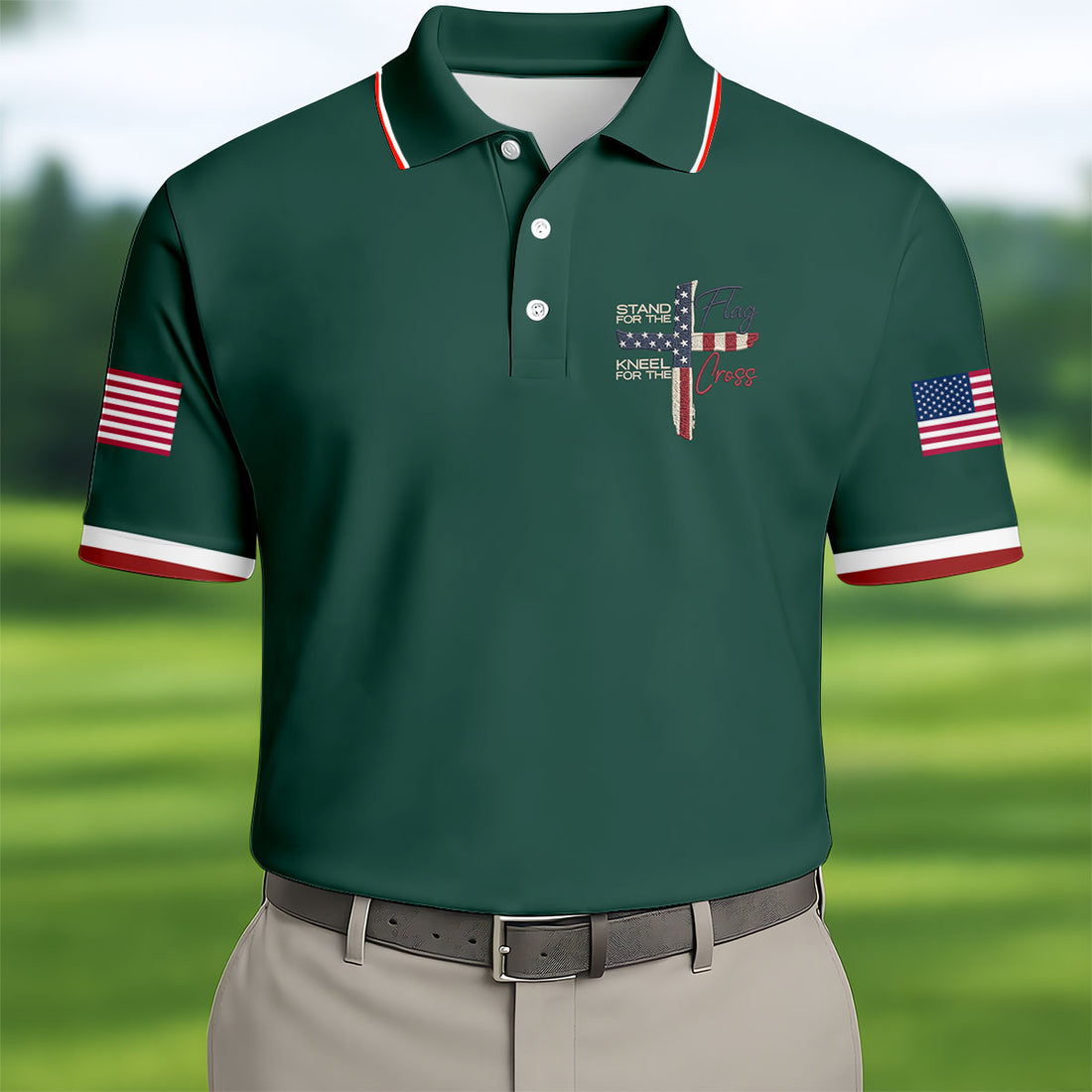 Stand For The Flag Kneel For The Cross Golf Shirt, Patriotic Christian Men's Polo Shirt, American Faith Apparel