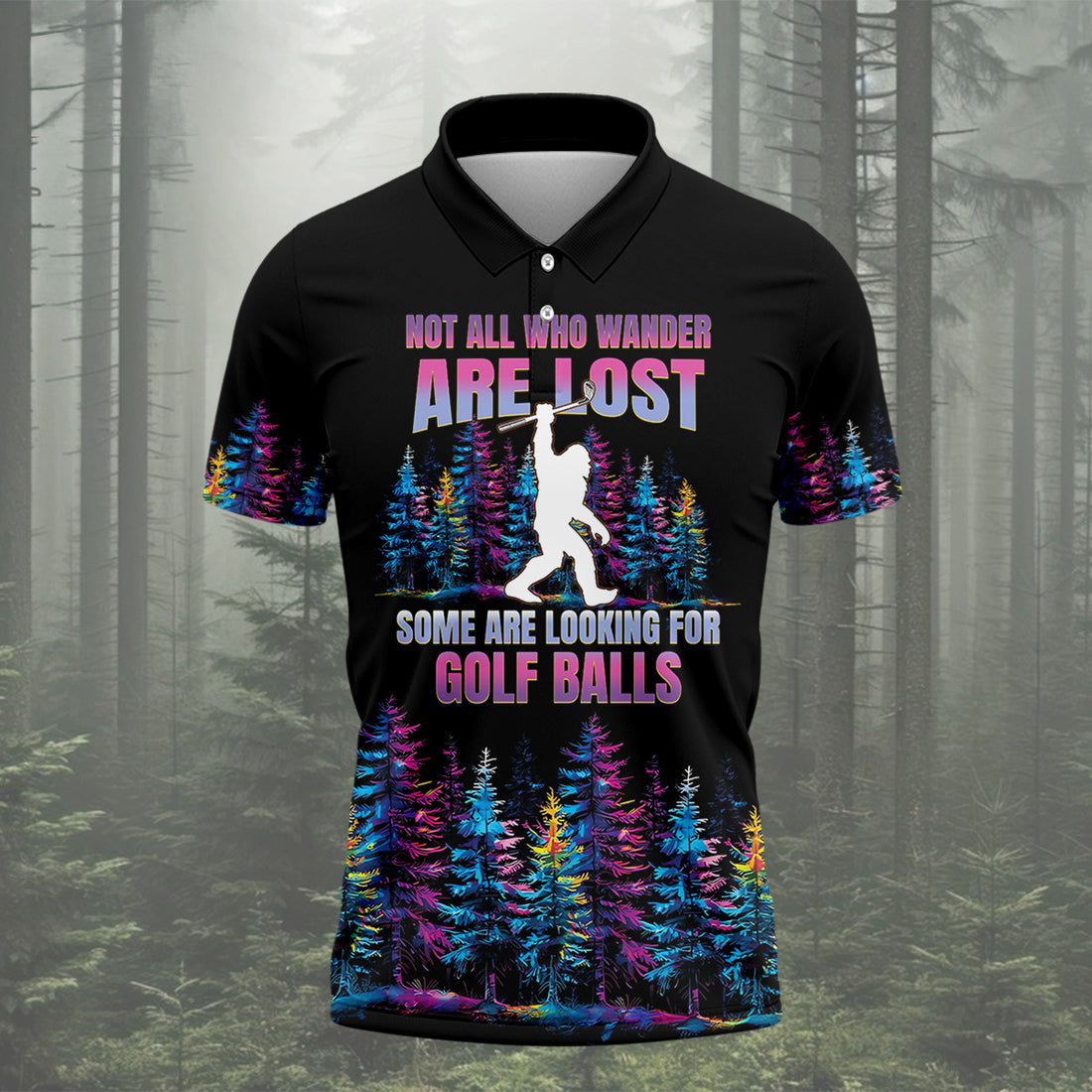 Custom Funny Sasquatch Bigfoot Golf Polo Shirt, Dad Golf Gift, Christmas Golf Gift