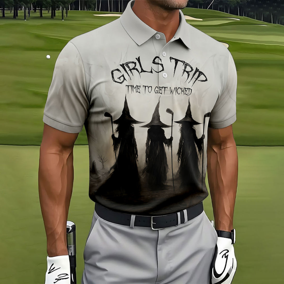 Girls Trip Time To Get Wicked Halloween Polo Shirt, Men's Golf Shirt, Hawaiian Golf Shirt