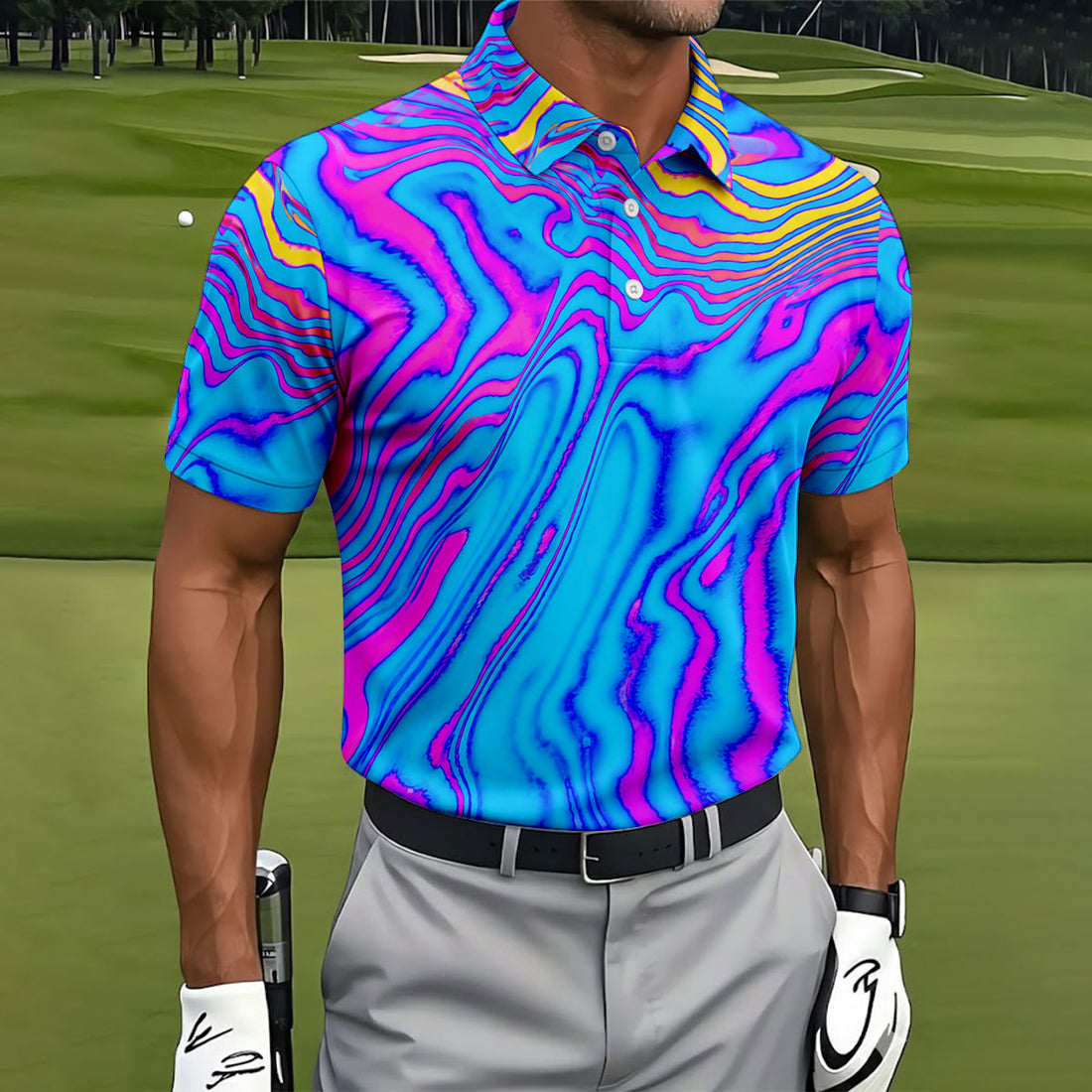 Neon Psychedelic Zebra Pattern Vintage Hawaiian Golf Shirt, Men's Golf Shirt, Polo Shirts For Men