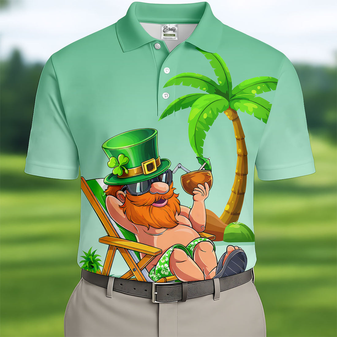 Leprechaun St Patrick's Day Hawaiian Summer Fun Golf Shirt, Golf Tops For Men, Golf Shirts For Men