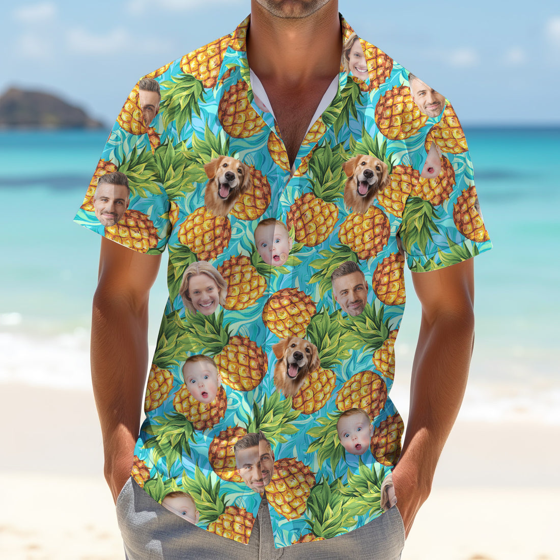 Pineapple Button Up Shirt, Hawaiian Shirts With Faces, Fun Golf Shirts For Men, Best Gifts For Men Golfers