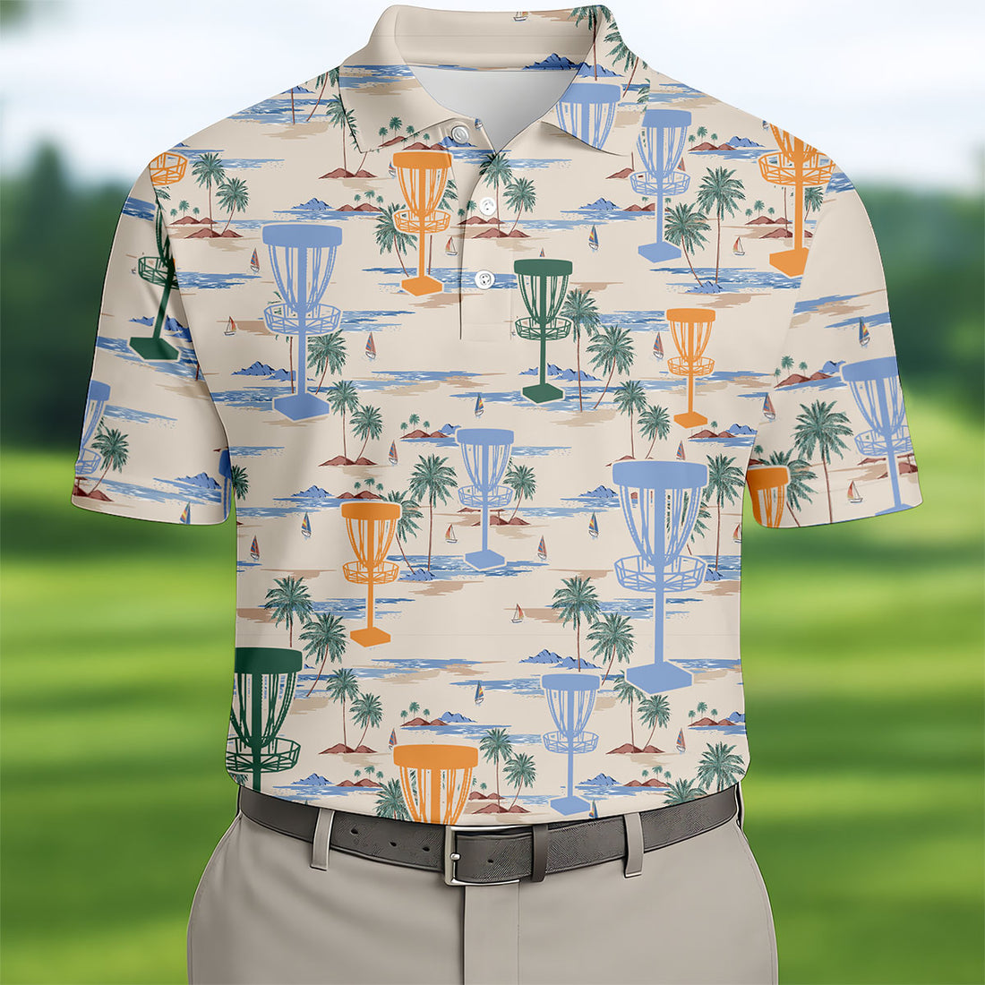 Beach Disc Golf Basket Pattern Polo Shirt, Hawaiian Golf Shirt, Golf Polo Shirts For Men