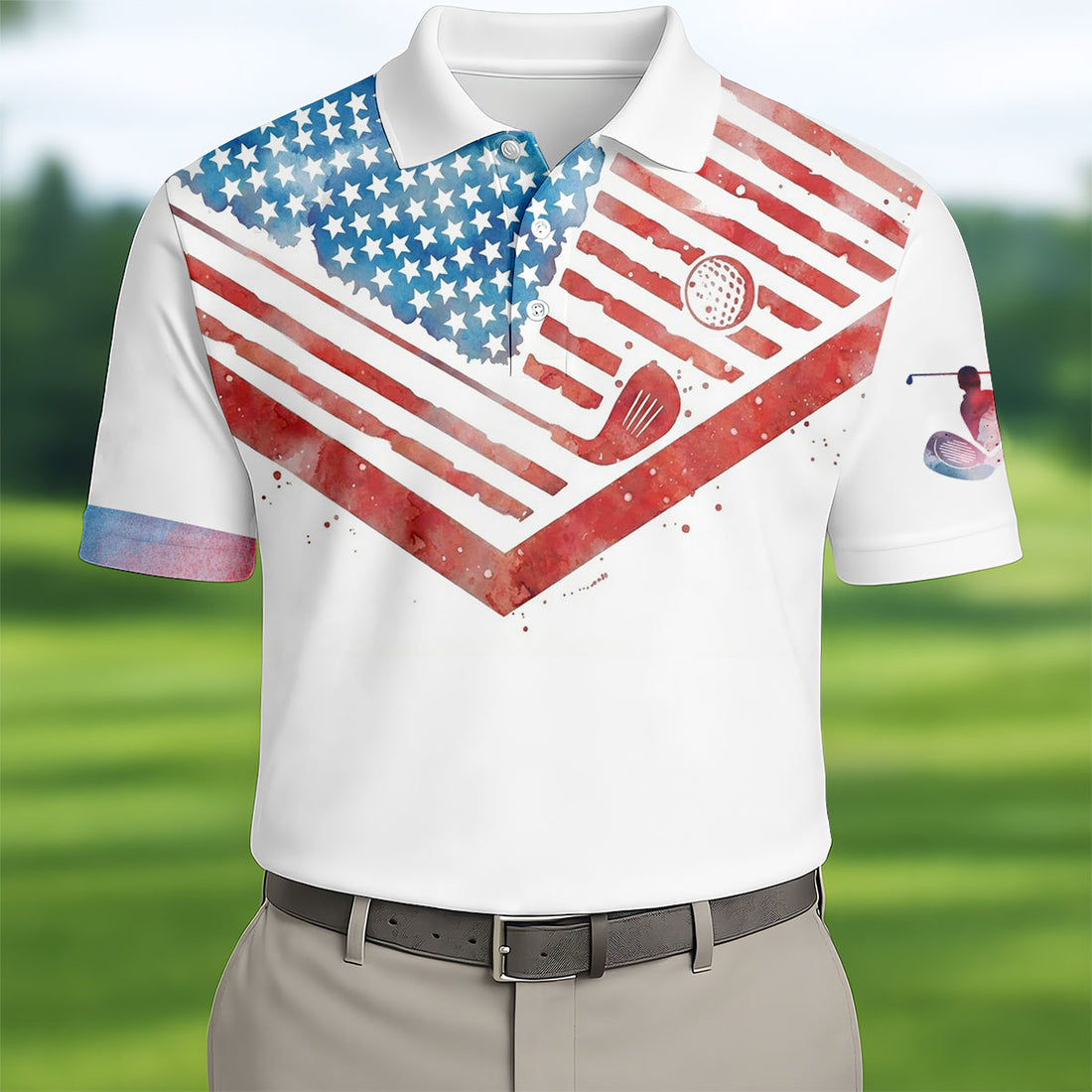 Vintage American Flag Golf Polo Shirt, Mens Golf Shirts, Golf Polo Shirts For Men