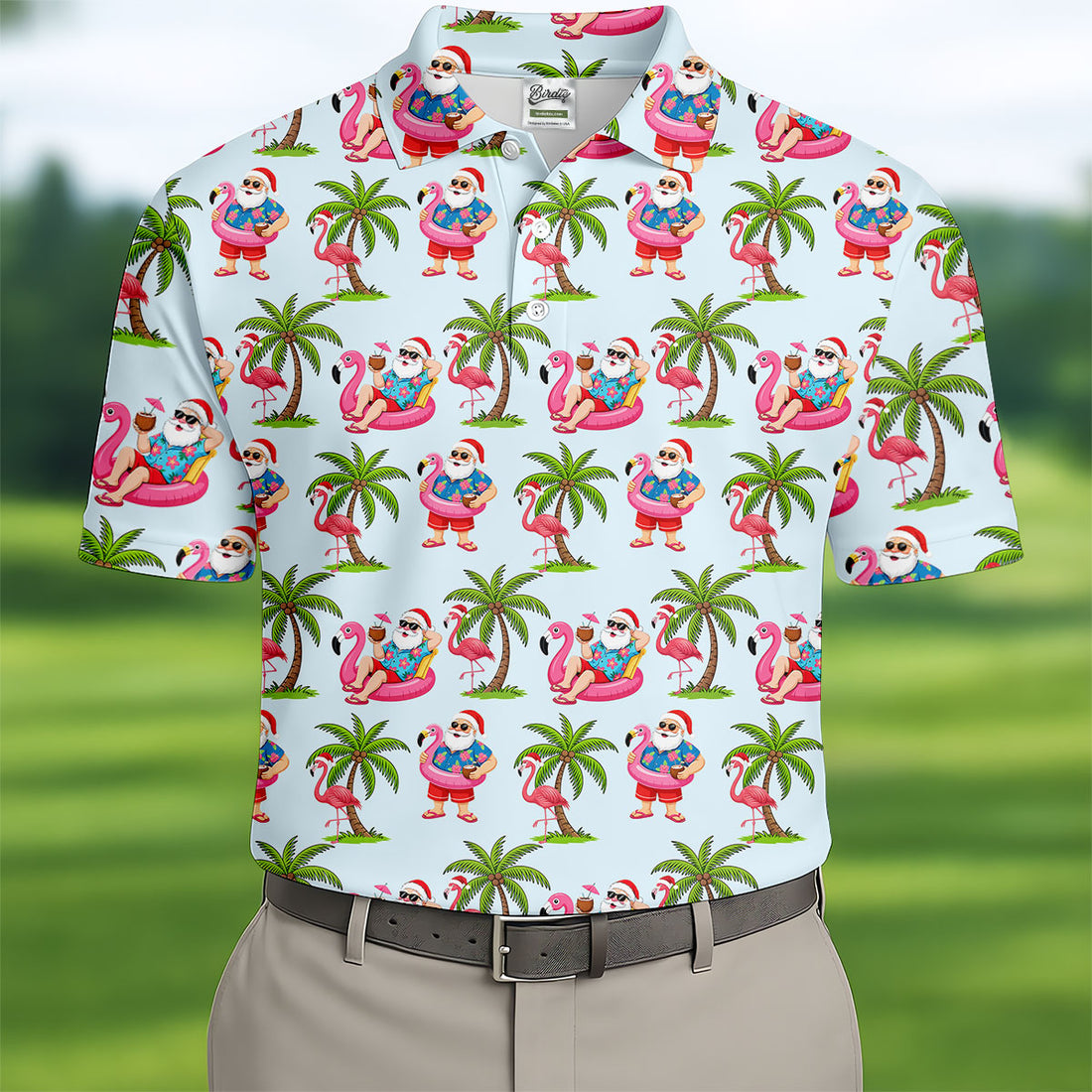 Flamingo Float Santa Christmas Golf Shirt, Men's Golf Shirt, Hawaiian Golf Shirt, Printed Golf Shirts