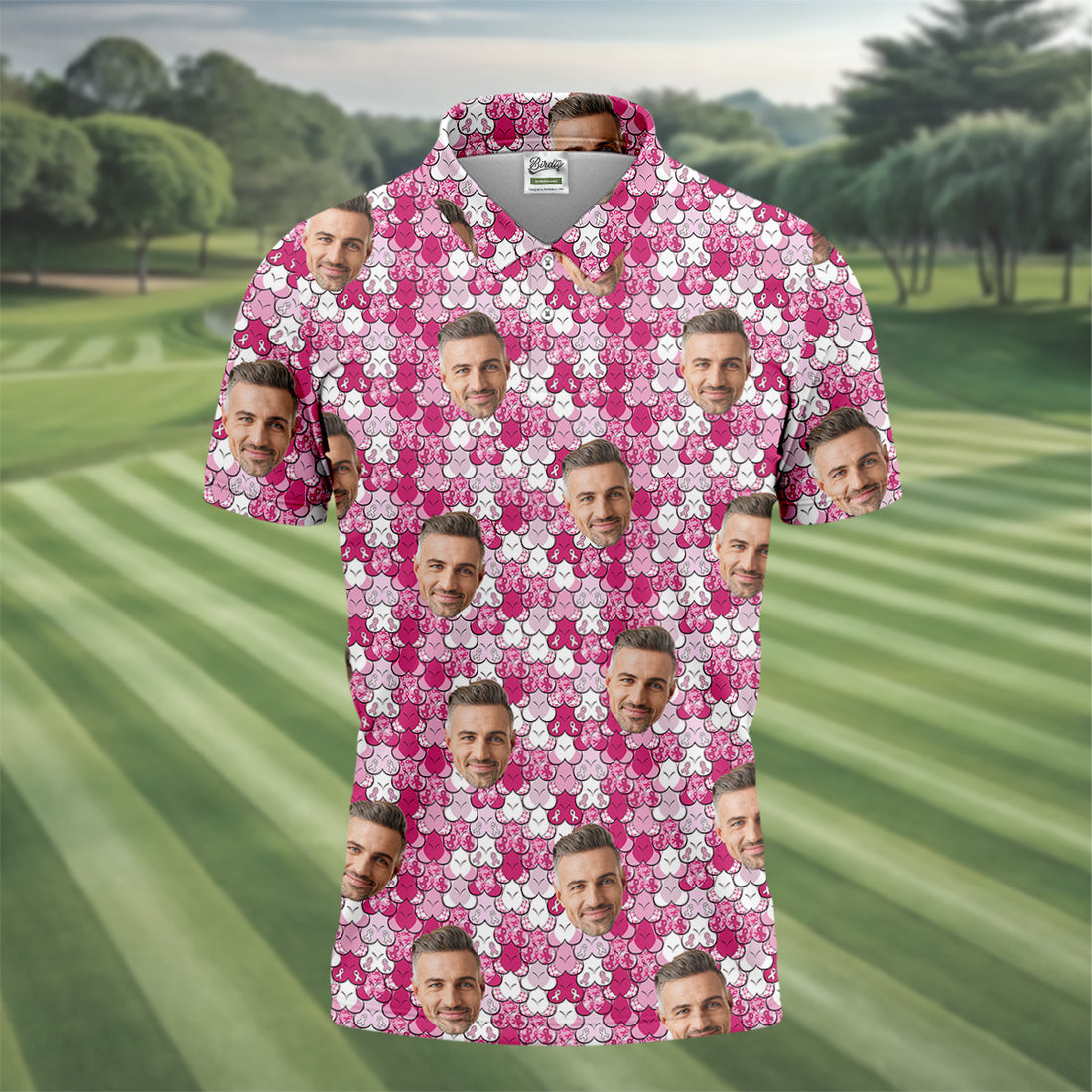 Custom Face Breast Cancer Golf Shirt, Golf Tops For Men, Men's Golf Polo, Breast Cancer Awareness Shirt