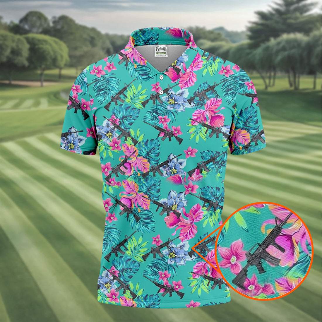Hawaiian Floral With Army Theme Golf Shirts For Men, Polo Shirts For Men, Golfing Apparel