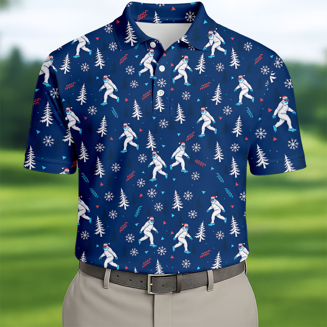 Yeti Ice Skating Christmas Golf Shirt, Men's Golf Shirt, Printed Golf Shirts, Men's Golf Polo