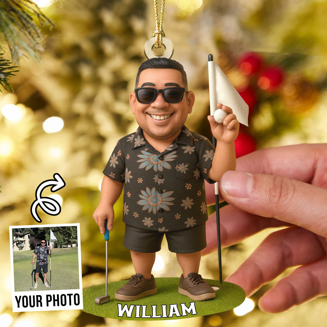 Custom Photo Acrylic Ornament, Golf Christmas Ornaments, Personalized Christmas Golf Gift