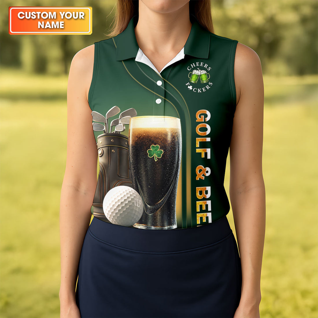 Birdie Bogey Eagle Par Cheers Fckers Golf And Beer St Patrick's Day Green Women's Golf Tops, Ladies Golf Polos