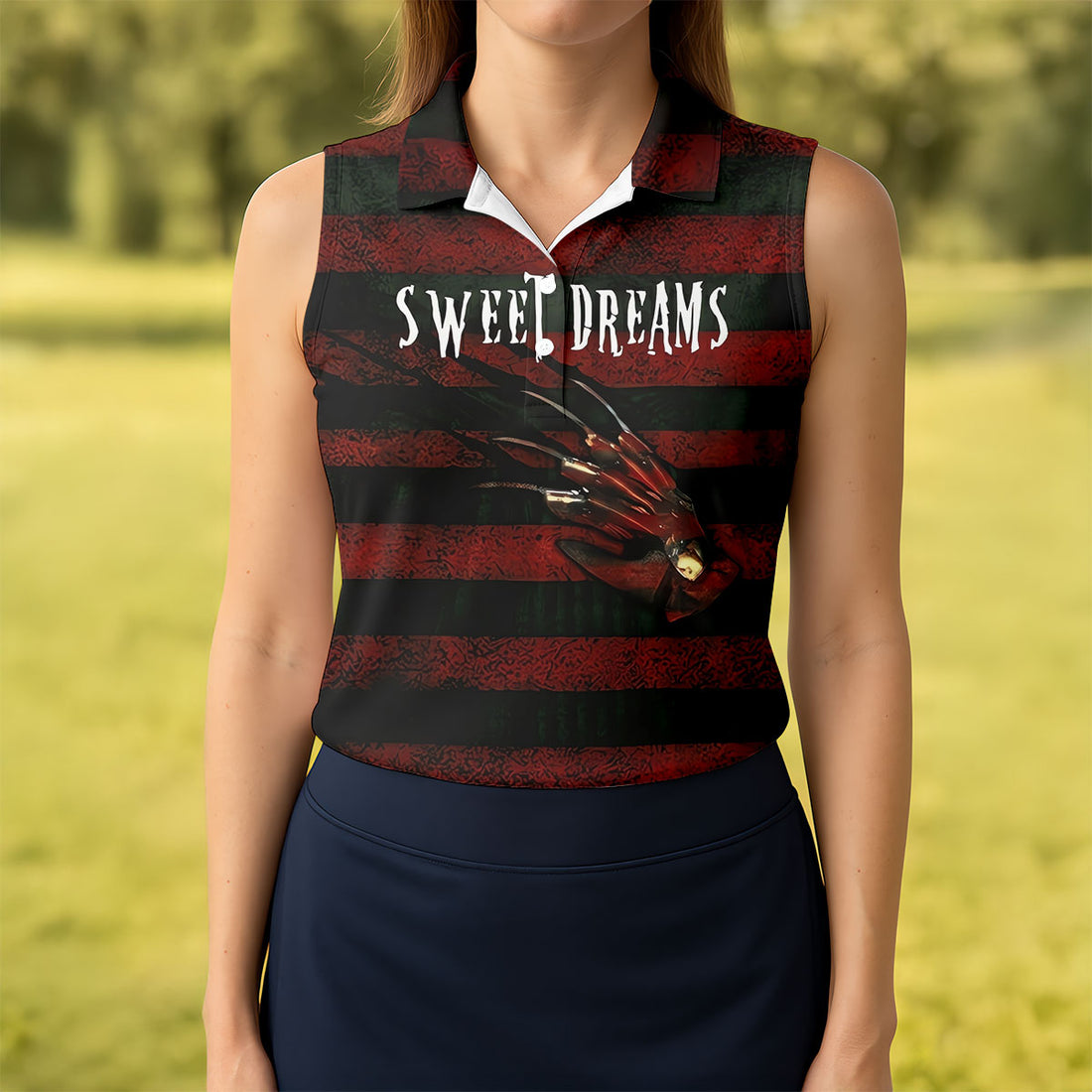Sweet Dreams Freddy Horror Character Halloween Polo Shirt, Ladies Golf Shirts, Women's Golf Polo