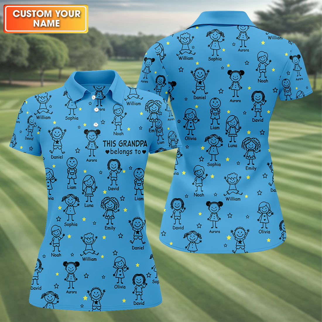This Grandpa Dad Belongs To Kids Pet Blue Golf Shirt, Ladies Golf Tops, Women Golf Top, Golfing Apparel