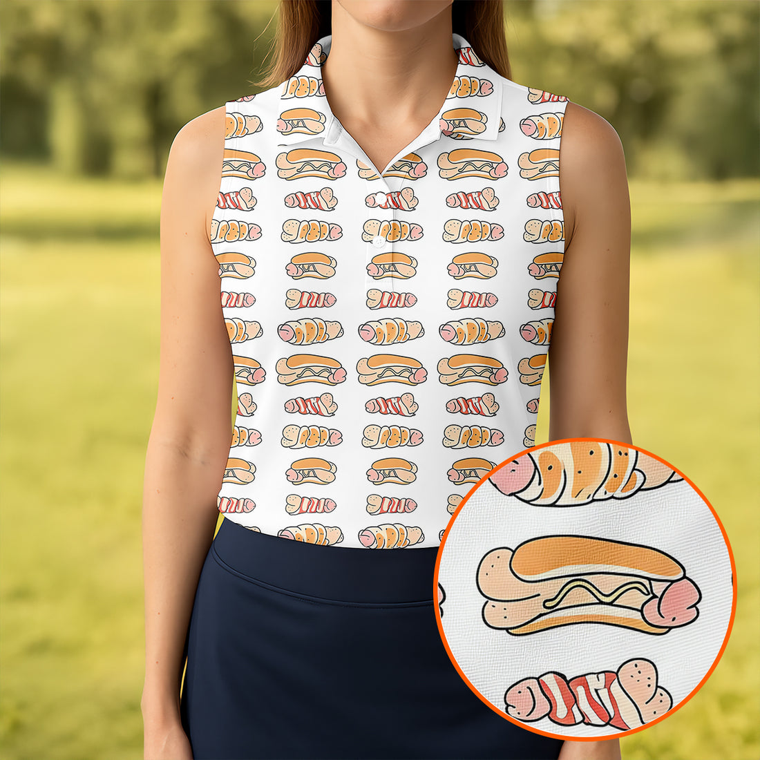 Adult Humor Hot Dog Golf Shirt, Dirty Funny Polo Shirts For Women, Novelty Golf Shirts For Women