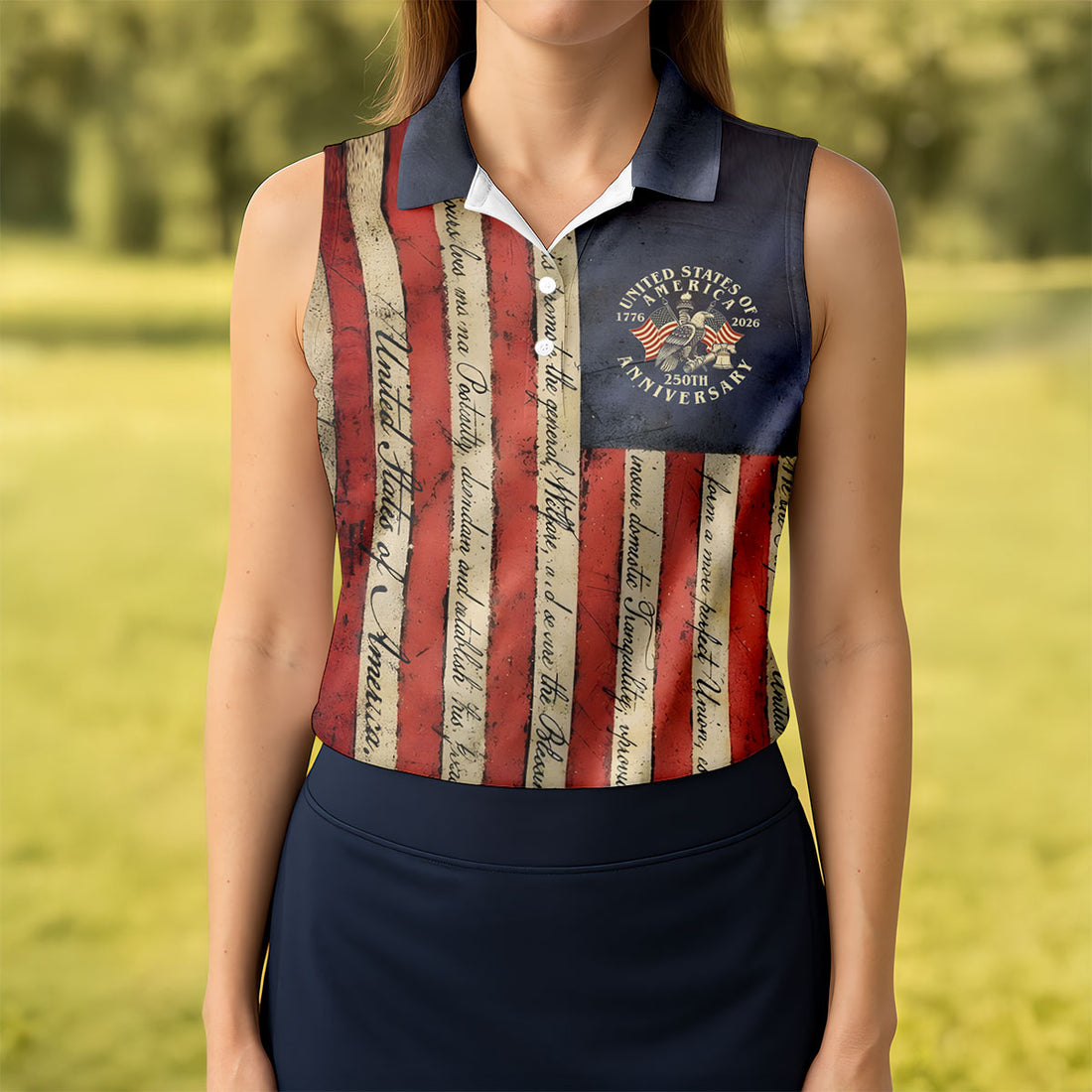 USA 250th Anniversary Distressed Flag Patriotic Golf Shirt, 4th Of July Golf Shirt For Women